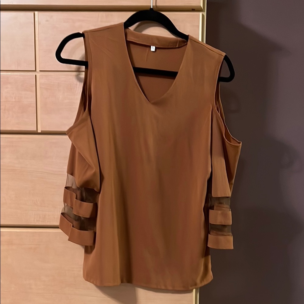 Brown Cold shoulder blouse